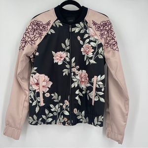 Guess Floral satin  Bomber Jacket - Black and Pink size small